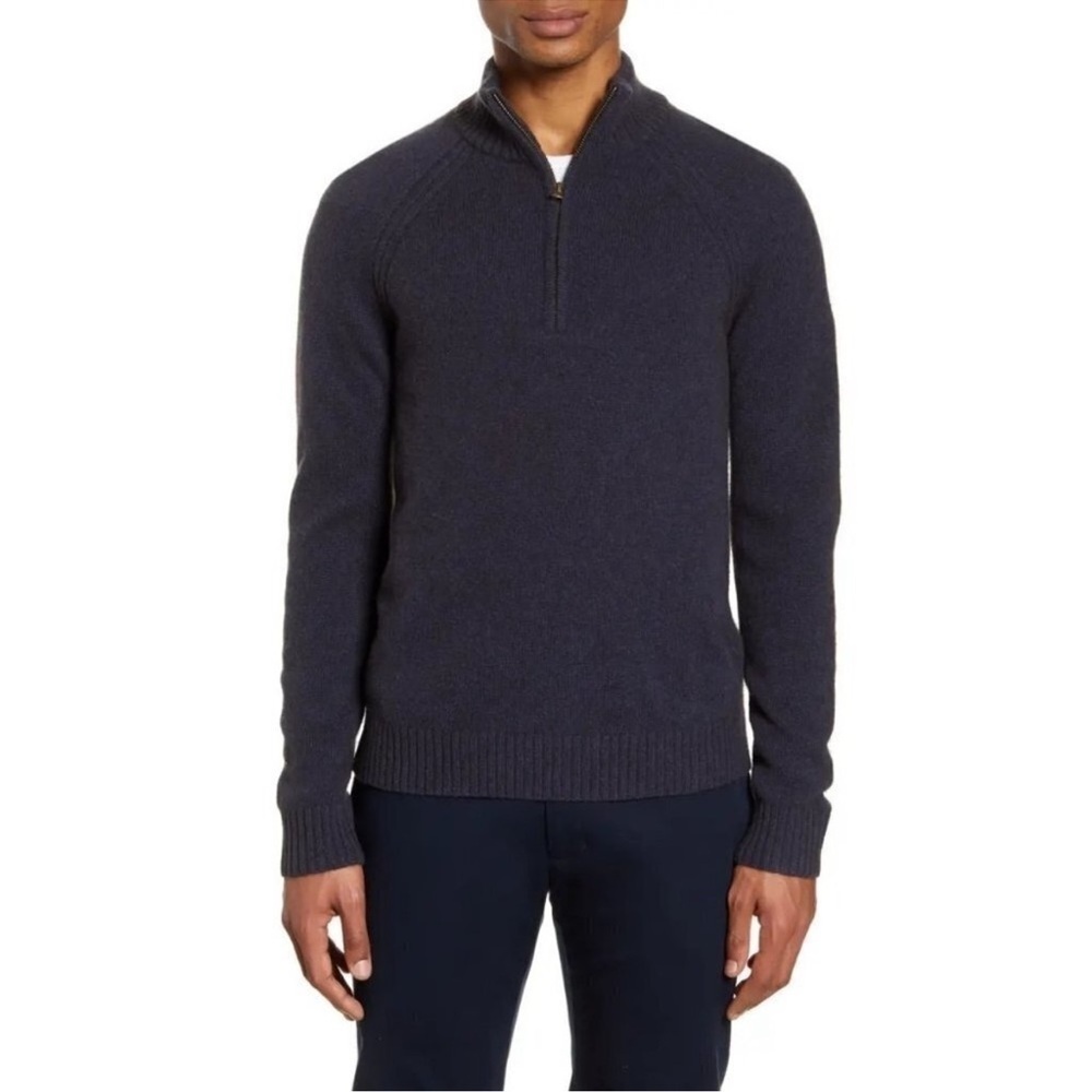 Vince Mens Blue Wool Yak Quarter-Zip Pullover Sweater